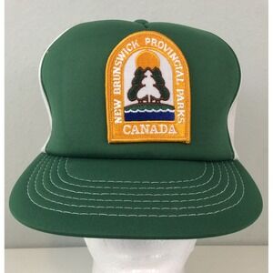 Vintage New Brunswick Parks Canada Patch Trucker Hat Snapback Cap Green